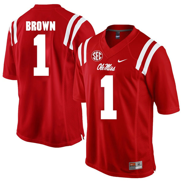 Mens Ole Miss Rebels #1 A. J. Brown Nike Red College Football Game Jersey