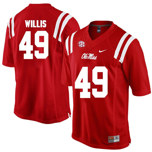Mens Ole Miss Rebels #49 Patrick Willis Nike Red College Football Game Jersey