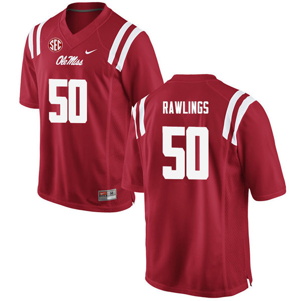 Mens Ole Miss Rebels #50 Sean Rawlings Nike Red College Football Game Jersey