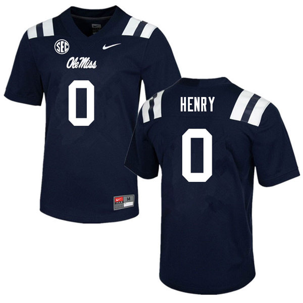 Mens Ole Miss Rebels #0 Lakia Henry Nike Navy College Football Game Jersey