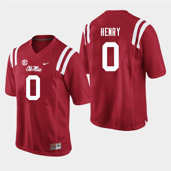 Mens Ole Miss Rebels #0 Lakia Henry Nike Red College Football Game Jersey