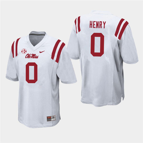 Mens Ole Miss Rebels #0 Lakia Henry Nike White College Football Game Jersey