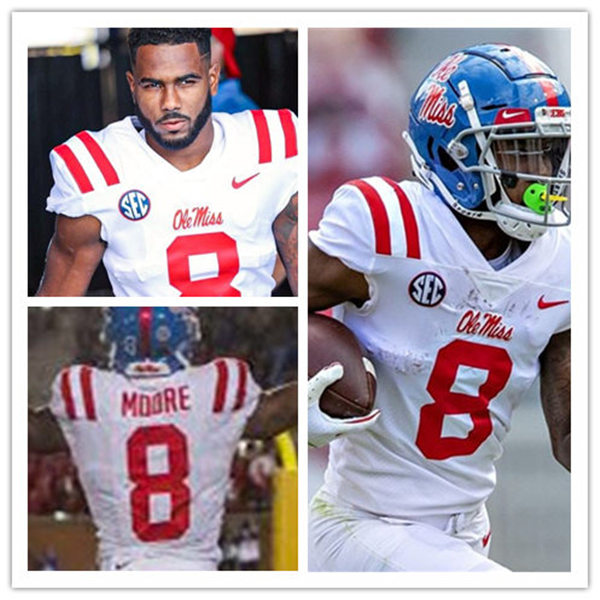 Mens Ole Miss Rebels #8 Elijah Moore Nike White College Football Game Jersey