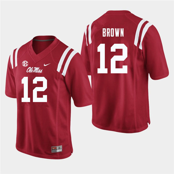 Mens Ole Miss Rebels #12 Jakivuan Brown  Nike Red College Football Game Jersey