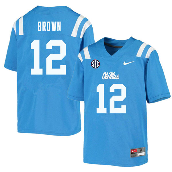 Mens Ole Miss Rebels #12 Jakivuan Brown Nike Light Blue College Football Game Jersey