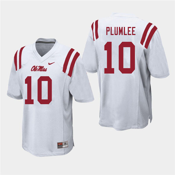 Mens Ole Miss Rebels #10 John Rhys Plumlee Nike White College Football Game Jersey