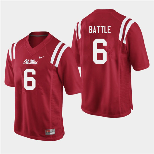 Mens Ole Miss Rebels #6 Miles Battle Nike Red College Football Game Jersey