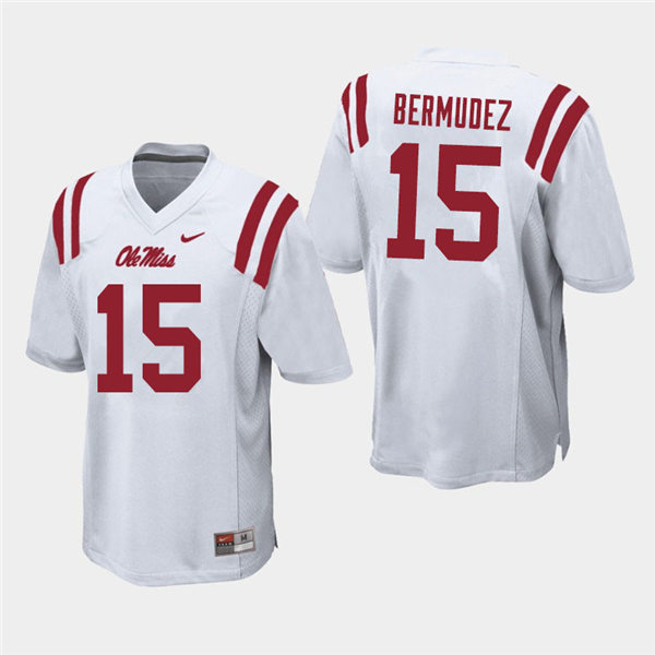 Mens Ole Miss Rebels #15 Derek Bermudez Nike White College Football Game Jersey