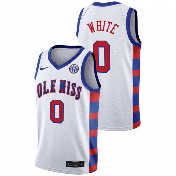 Mens Ole Miss Rebels #0 Romello White Nike 2021 White 20th Anniversary Basketball Jersey