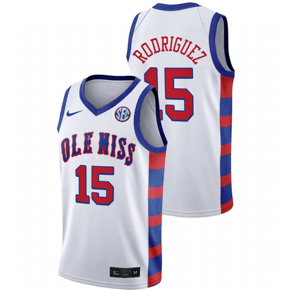 Mens Ole Miss Rebels #15 Luis Rodriguez Nike 2021 White 20th Anniversary Basketball Jersey