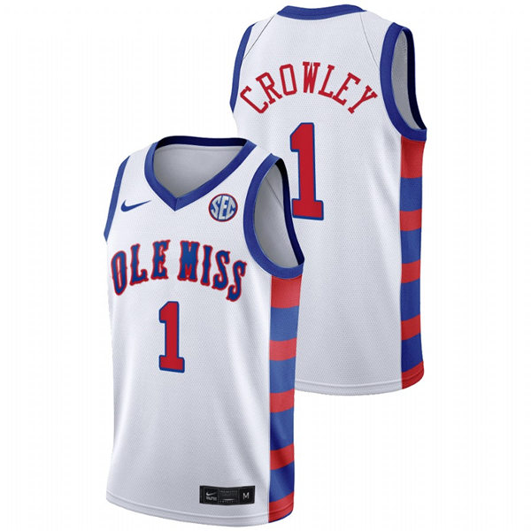 Mens Ole Miss Rebels #1 Austin Crowley Nike 2021 White 20th Anniversary Basketball Jersey