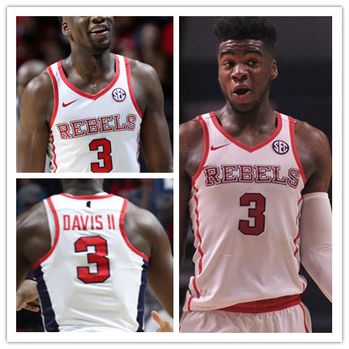 Mens Ole Miss Rebels #3 Terence Davis II Nike White Rebels Basketball Jersey