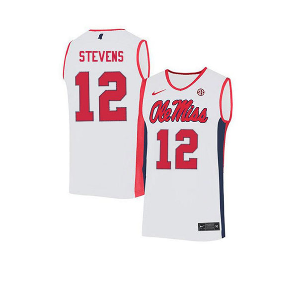 Mens Ole Miss Rebels #12 Bruce Stevens Nike 2018 White Red Neck Ole Miss College Basketball Jersey