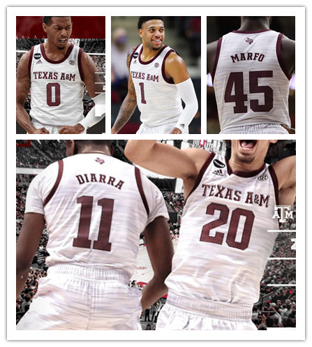 Mens Texas A&M Aggies Custom Hassan Diarra Cashius McNeilly Khris Middleton Kevin Marfo Adidas 2021 White Basketball Jersey