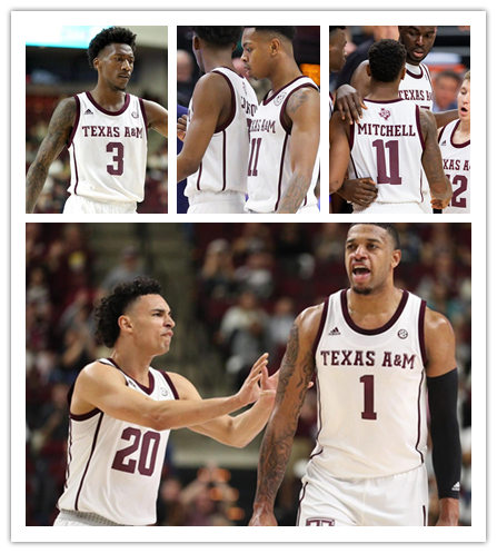 Mens Texas A&M Aggies Custom Jonathan Aku Khris Middleton Alex Caruso Everett Vaughn Adidas 2017 White With Strip Basketball Jersey