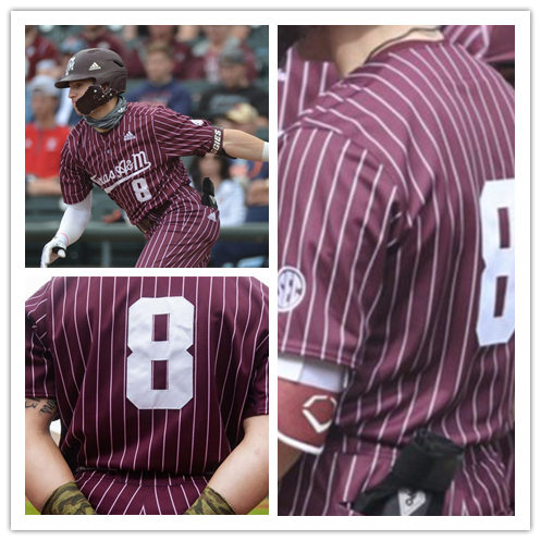 Mens Texas A&M Aggies #8 Logan Sartori Adidas Red Pinstripe College Baseball Game Jersey