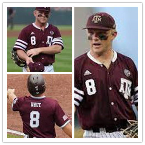 Mens Texas A&M Aggies #8 Boomer White Adidas Maroon Button College Baseball Jersey