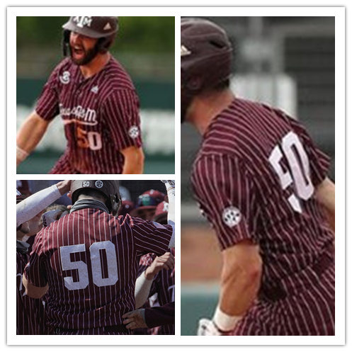 Mens Texas A&M Aggies #50 Will Frizzell Adidas Red Pinstripe College Baseball Game Jersey