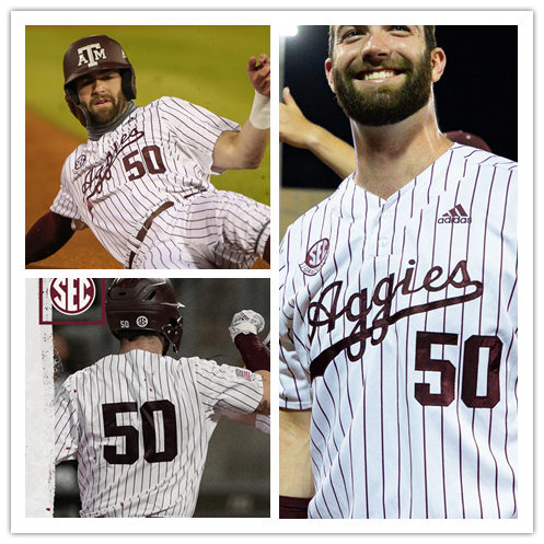 Mens Texas A&M Aggies #50 Will Frizzell Adidas 2021 White Pinstripe College Baseball Game Jersey