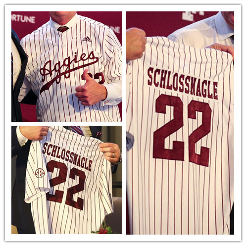Mens Texas A&M Aggies #22 Jim Schlossnagle Adidas White Pinstripe College Baseball Game Jersey