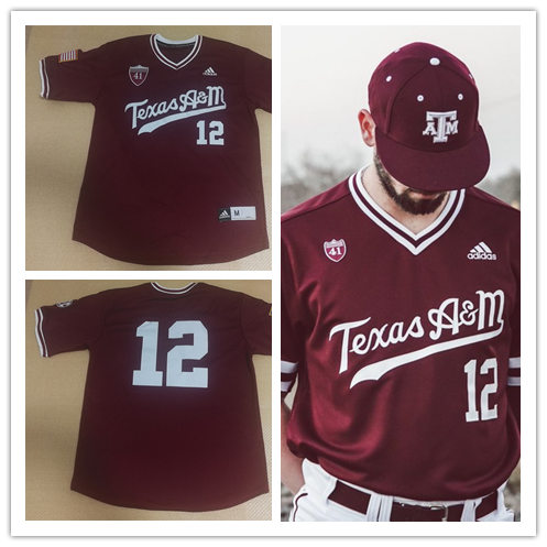 Mens Texas A&M Aggies #12 Corbin Martin  Adidas Maroon Pullover Texas A&M College Baseball Game Jersey