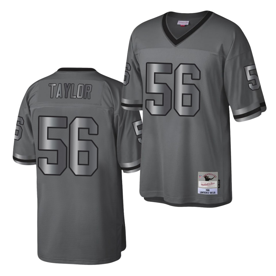 Mens New York Giants #56 Lawrence Taylor Mitchell&Ness Throwback Charcoal Metal Legacy Jersey