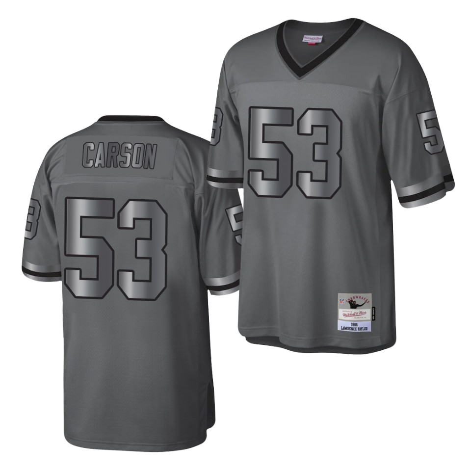 Mens New York Giants #53 Harry Carson Mitchell&Ness Throwback Charcoal Metal Legacy Jersey