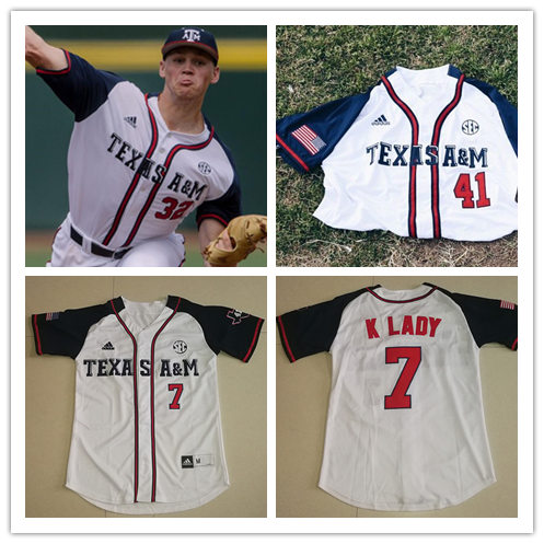 Mens Texas A&M Aggies Custom Hunter Coleman Boomer White Nick Banks Mikey Hoehner Adidas 2020 White Navy Baseball Jersey