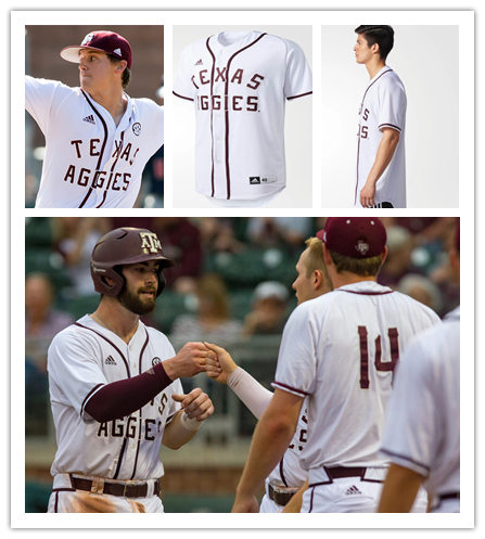 Mens Texas A&M Aggies Custom Austin Bost Logan Foster Asa Lacy Kalae Harrison Adidas 2020 White Button Baseball Jersey