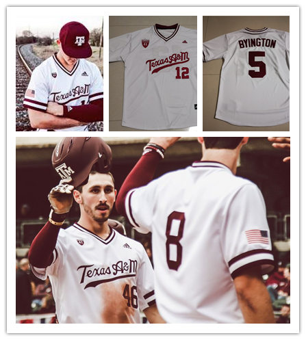 Mens Youth Texas A&M Aggies Custom Adidas White Pullover Texas A&M Baseball Game Jersey