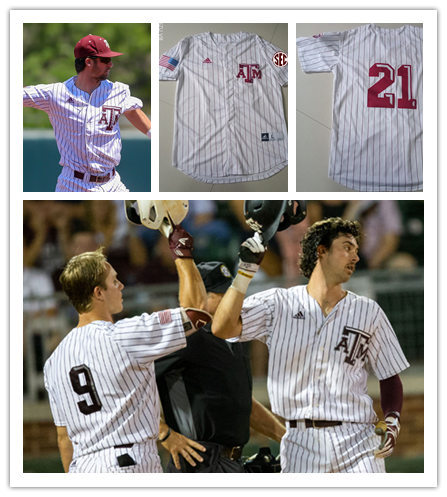 Mens Texas A&M Aggies Custom Logan Britt Christian Roa Kyle Martin Ty Coleman Adidas White Pinstripe Baseball Jersey