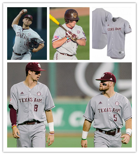 Mens Youth Texas A&M Aggies Custom Adidas Grey Button Baseball Jersey
