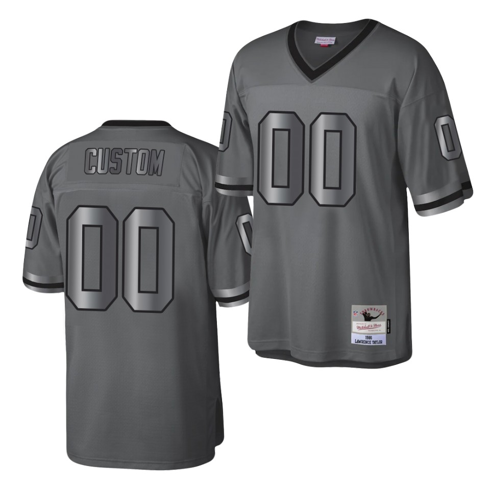 Mens New York Giants Custom Mitchell&Ness Throwback Charcoal Metal Legacy Jersey