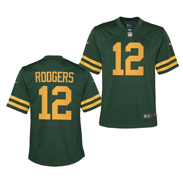 Youth Green Bay Packers #12 Aaron Rodgers Nike 2021 Green Alternate Retro 1950s Throwback Jersey