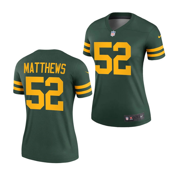 Womens Green Bay Packers #52 Clay Matthews Nike 2021 Green Alternate Retro 1950s Throwback Jersey