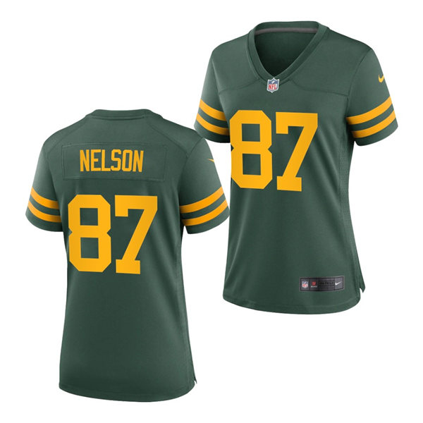 Womens Green Bay Packers Retired Player #87 Jordy Nelson Nike 2021 Green Alternate Retro 1950s Throwback Jersey