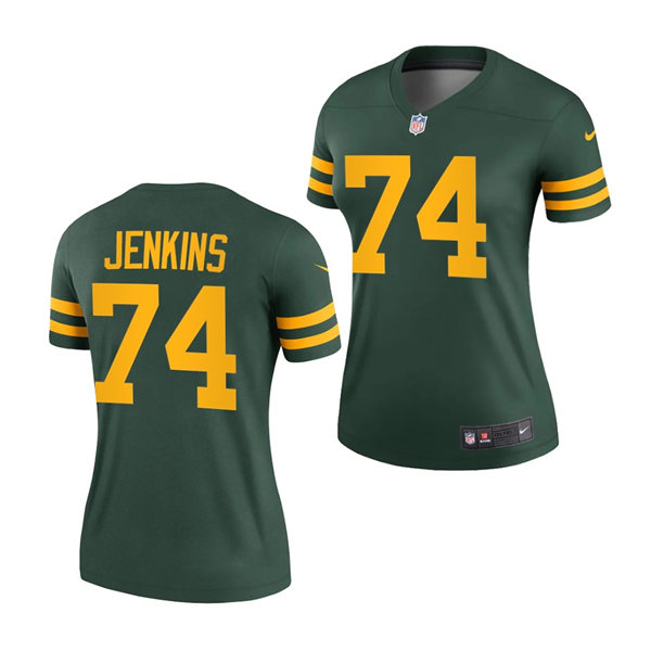 Womens Green Bay Packers #74 Elgton Jenkins Nike 2021 Green Alternate Retro 1950s Throwback Jersey