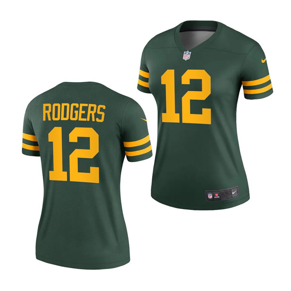 Womens Green Bay Packers #12 Aaron Rodgers Nike 2021 Green Alternate Retro 1950s Throwback Jersey