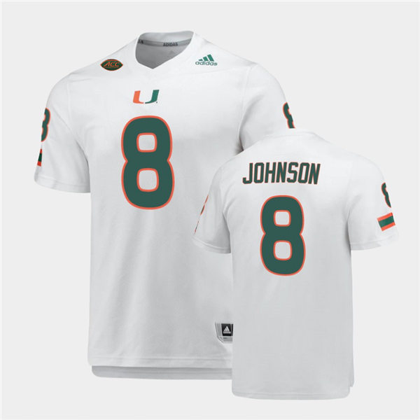 Mens Miami Hurricanes #8 Duke Johnson Adidas White College Football Game Jersey