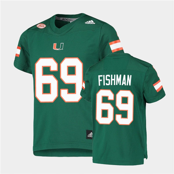 Mens Miami Hurricanes #69 Sam Fishman Adidas Green College Football Game Jersey