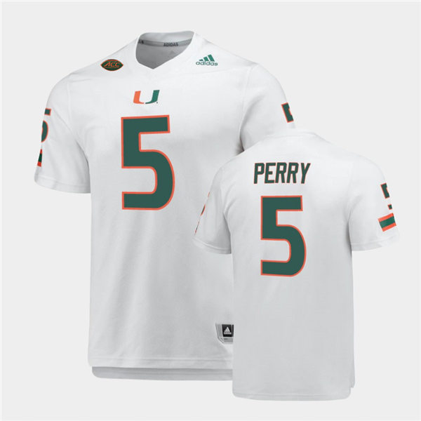 Mens Miami Hurricanes #5 N'Kosi Perry Miami Hurricanes Adidas White College Football Game Jersey