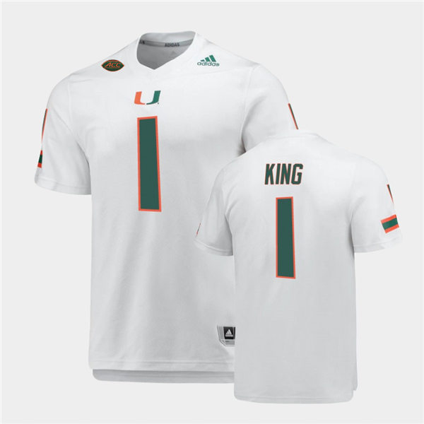 Mens Miami Hurricanes #1 D'Eriq King Miami Hurricanes Adidas White College Football Game Jersey