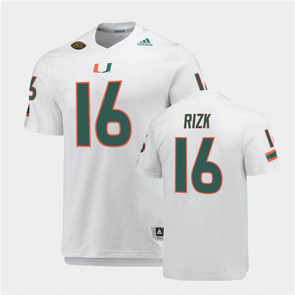 Mens Miami Hurricanes #16 Ryan Rizk Miami Hurricanes Adidas White College Football Game Jersey