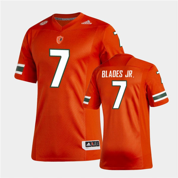 Mens Miami Hurricanes #7 Al Blades Jr. Adidas 2021 Orange College Football Game Jersey