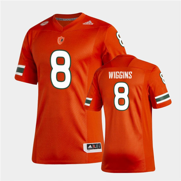 Mens Miami Hurricanes #8 Dee Wiggins Adidas 2021 Orange College Football Game Jersey