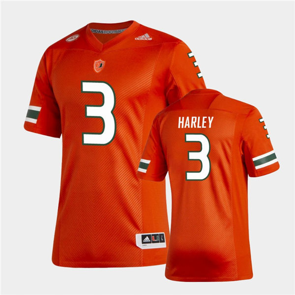 Mens Miami Hurricanes #3 Mike Harley Adidas 2021 Orange College Football Game Jersey