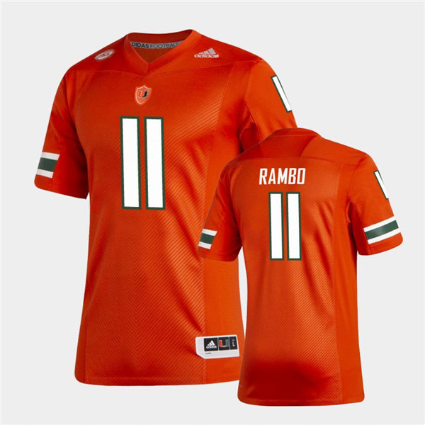 Mens Miami Hurricanes #11 Charleston Rambo Adidas 2021 Orange College Football Game Jersey