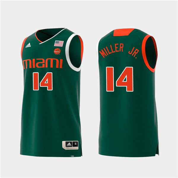 Mens Miami Hurricanes #14 Rodney Miller Jr. Adidas 2019 Green College Basketball Jersey