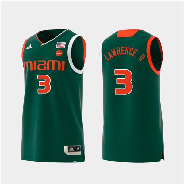 Mens Miami Hurricanes #3 Anthony Lawrence II Adidas 2019 Green College Basketball Jersey
