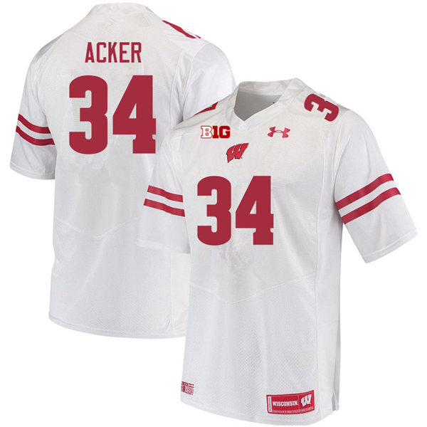 Mens Wisconsin Badgers #34 Jackson Acker Under Armour White College Football Game Jersey